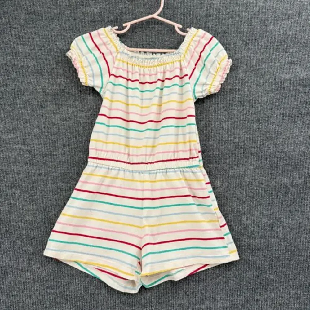 Old Navy Girls Rainbow Stripe Romper Size 5 XS Peasant Jersey Knit 100% Cotton